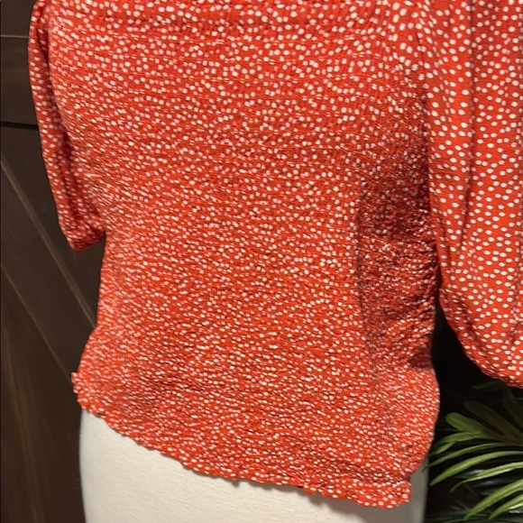 LOFT Orange and White Puff Sleeve Smocked Blouse - Picture 5 of 7